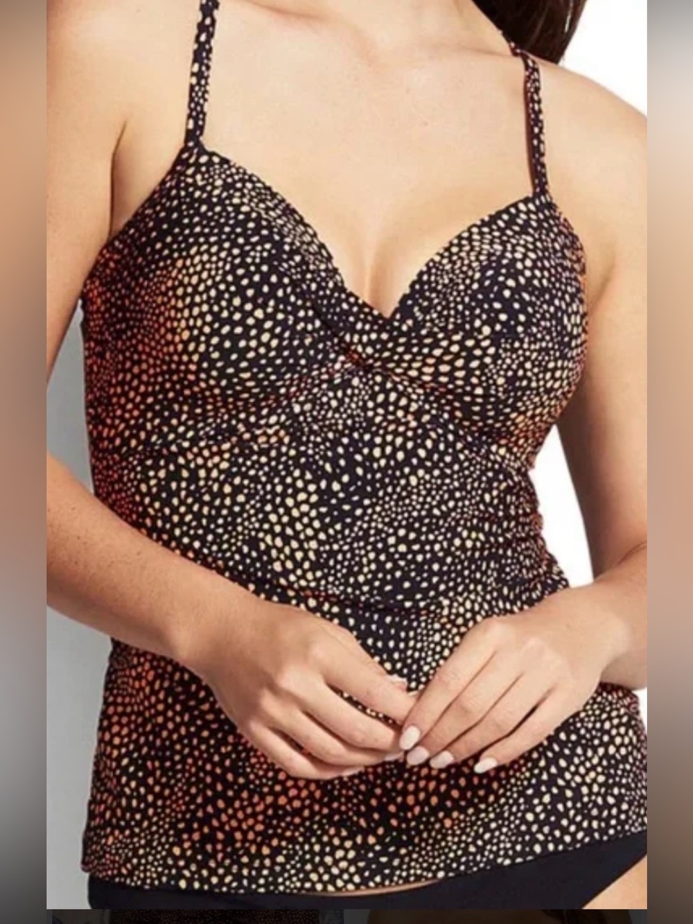 Seafolly Black Tankini Bandeau with Cream & Tan Speckle